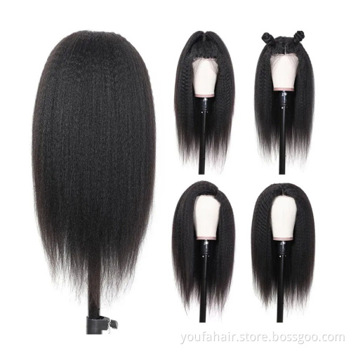 150% 180% 210% High Density Pre-Plucked Kinky Straight Yaki Natural Hairline Sri Lanka Human Hair 4x4 Top Lace Closure Front Wig
